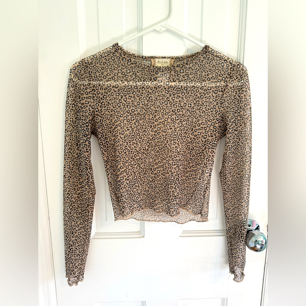 Altar'd State taupe leopard print mesh crop top New women's size XS